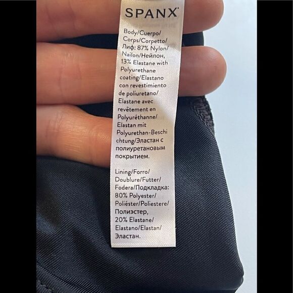 SPANX black faux leather look, high waisted leggings.  Medium - Picture 7 of 11